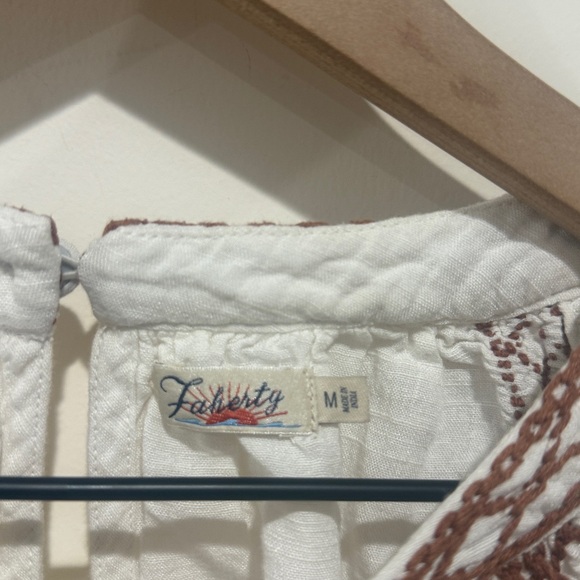 • Faherty • Women’s Arles Embroidered Top White and Brown Medium - Picture 4 of 5